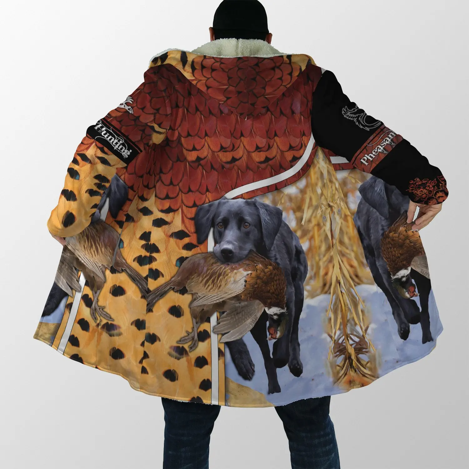 2021 Winter Fashion Mens cloak Labrador/Pheasant  Hunting 3D Printing Thick Fleece Hood cloak Unisex Casual Warm Cape coat DP10