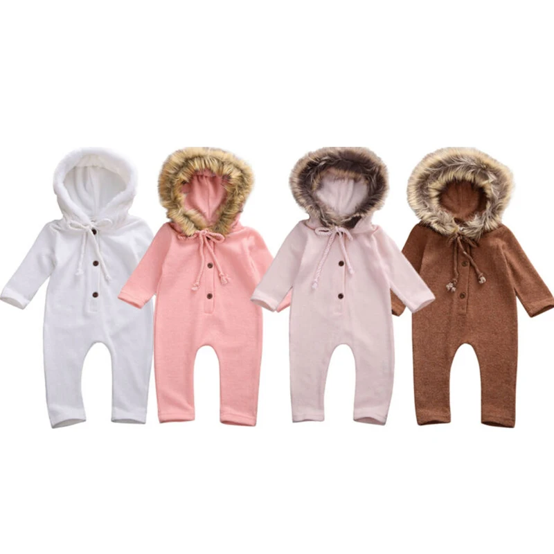 Зимняя одежда для новорожденных мальчиков и девочек, комбинезон с капюшоном, комбинезон, 0-24 месяца