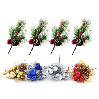 

8PC/Total Festival Happy Christmas Ball Fruit Ear Pine Cones Red Fruit Cutting Decors for Home Store Room Street Tree