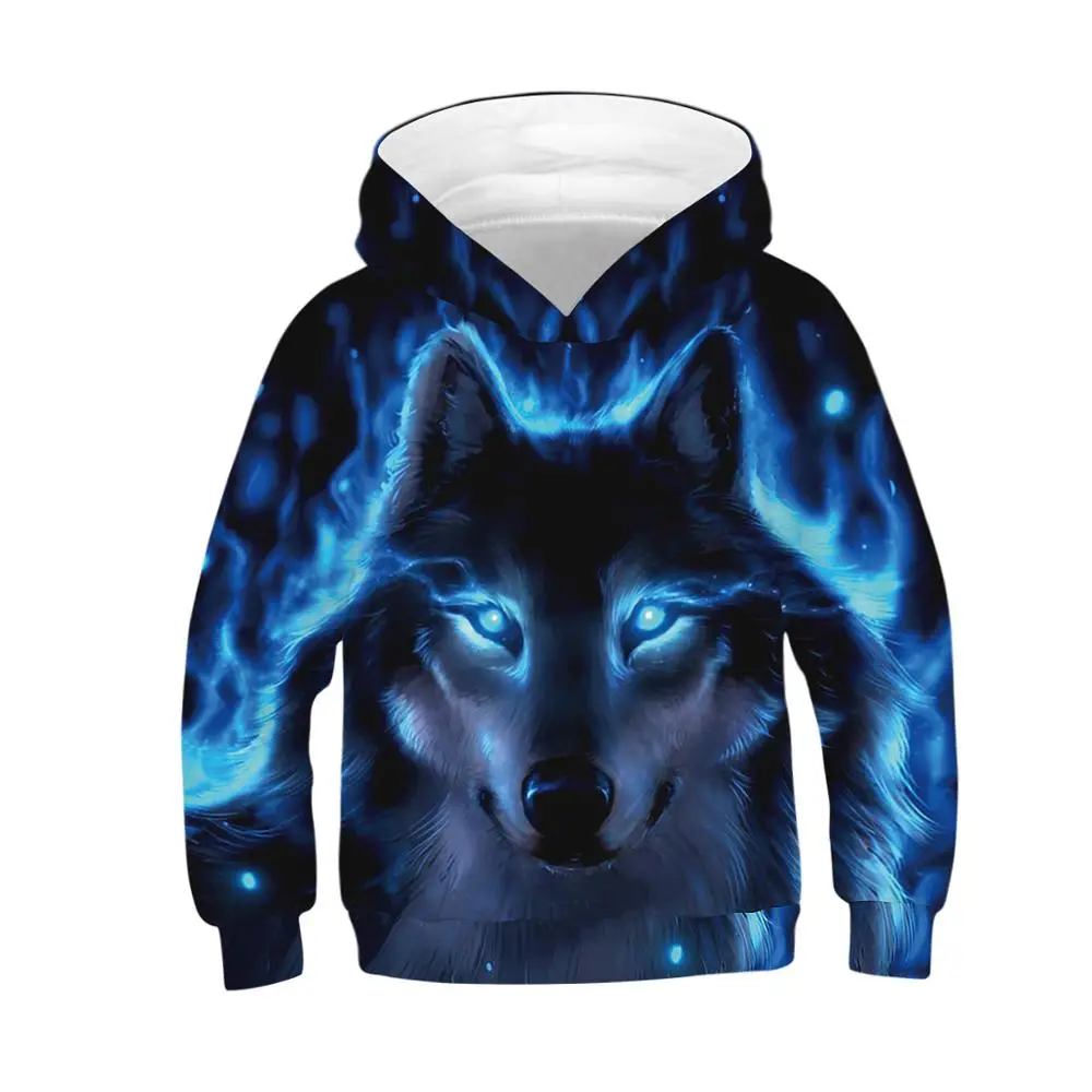  3D Print Wolf Boys Hoodies Coats Spring Autumn Outerwear Kids Hooded Sweatshirt Clothes Children Lo