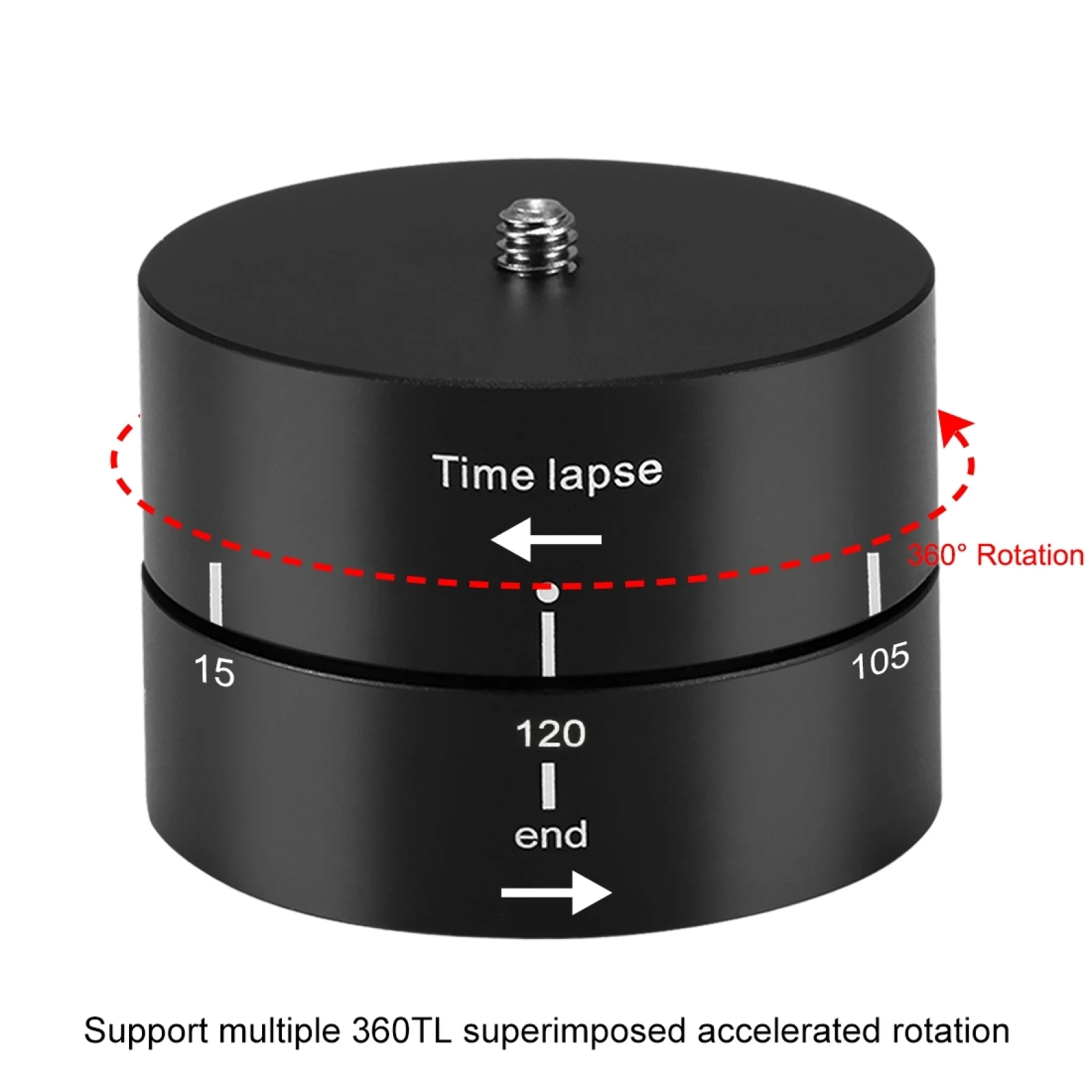 PULUZ 360 Degrees Panning Rotation 60 / 120 Minutes Time Lapse Stabilizer Tripod Head Adapter for GoPro/ Xiaoyi & Action Cameras
