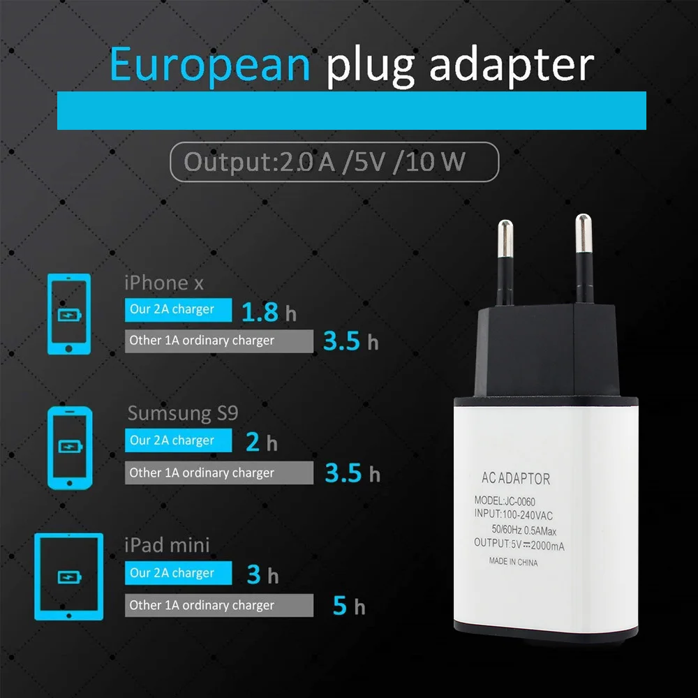 Power Adapter Supply USB Charger For Mobile Phone 5V 2A EU Transformer 220V 5V