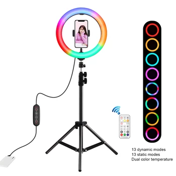 

LED Selfie Ring Light 10in/26CM Dimmable RGB Camera Phone Ring Lamp 10inch With 1.1M Tripod Stand For Makeup Video Studio Q30