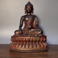 

Home Decor 9"Tibet Buddhism Temple Old Bronze Cinnabars Buddha Sakyamuni Amitabha statue Enshrine the Buddha