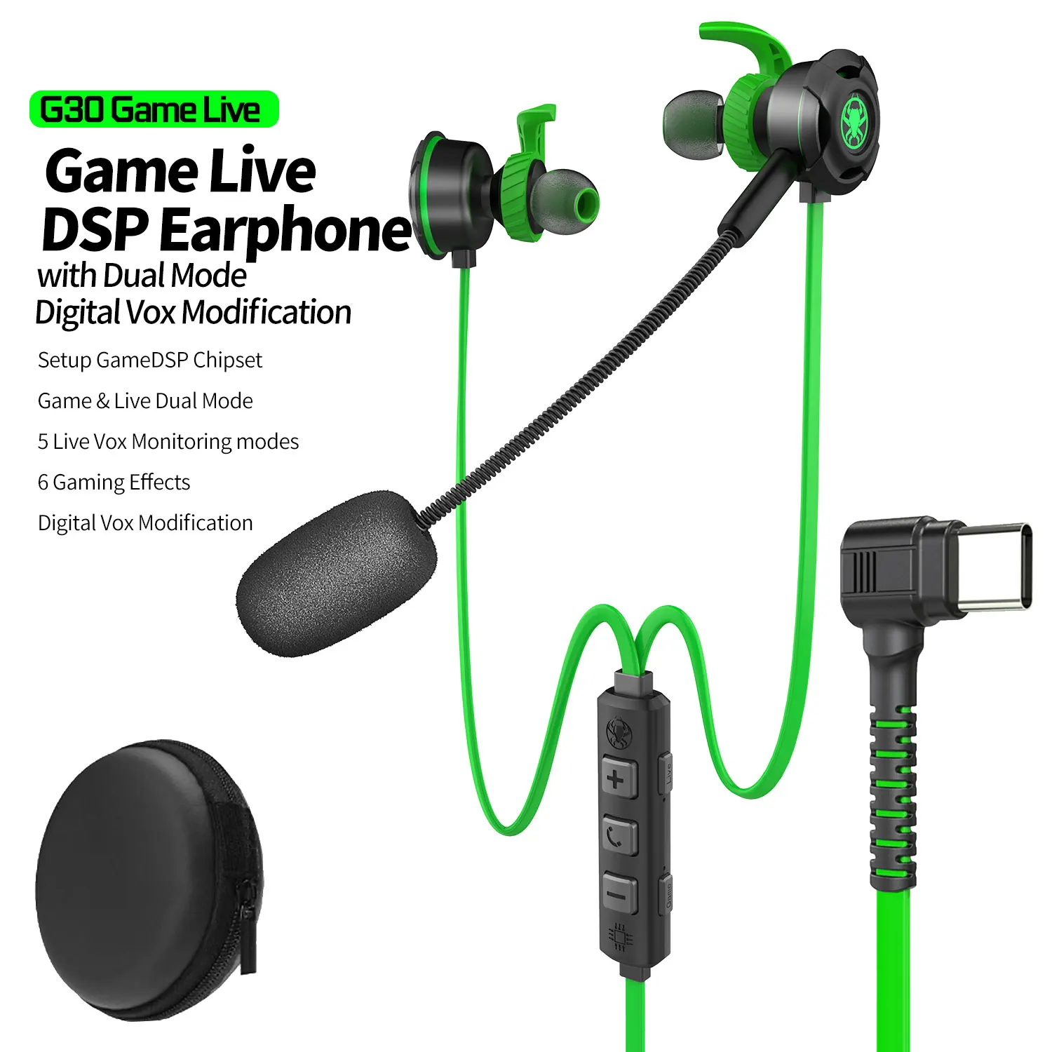 Игровая гарнитура PLEXTONE G30 Type-C наушники-вкладыши с супер басами и съемным длинным