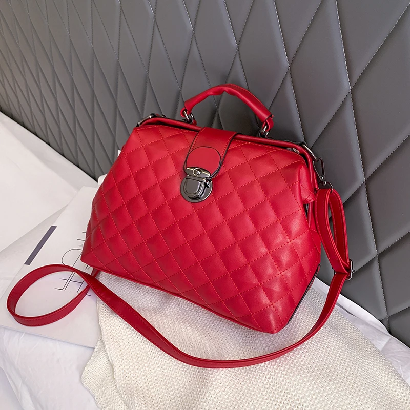 Gykaeo, роскошные сумки, женские сумки, дизайнерские, черные, белые, доктор, сумка-тоут, Дамская мода, плед, через плечо, сумки на плечо - Color: Red