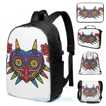 

Funny Graphic print Zelda Majoras Mask Day of The Dead USB Charge Backpack men School bags Women bag Travel laptop bag