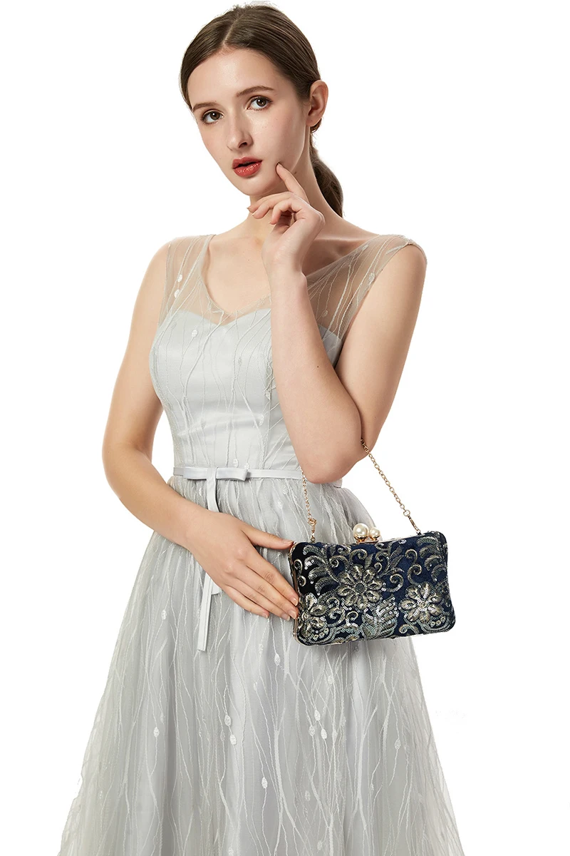 Винтажный клатч для женщин, темно-синий, черный, блестящий клатч, кошелек и сумочка, элегантный цветочный узор, сумка на плечо, ZD1360