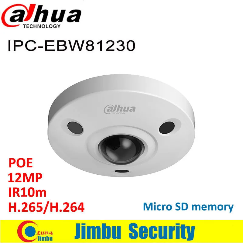  Dahua 12MP IP Camera Fisheye Camera IPC-EBW81230 H.265 support POE IR10m waterproof IP67 mini camer