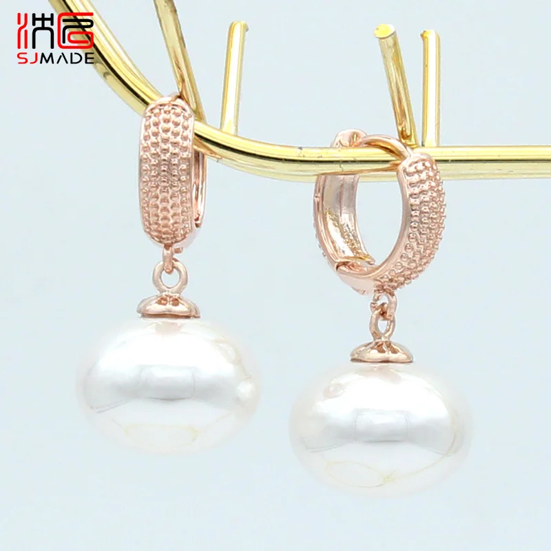 SJMADE Europe America Fashion Imitation Big Bread Pearl Dangle Earrings For Women Wedding Jewelry Vintage 585 Rose Gold Eardrop