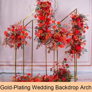 

Wedding props wrought iron screen arches frame background decorative square wedding Artificial flower Gold plating geometry