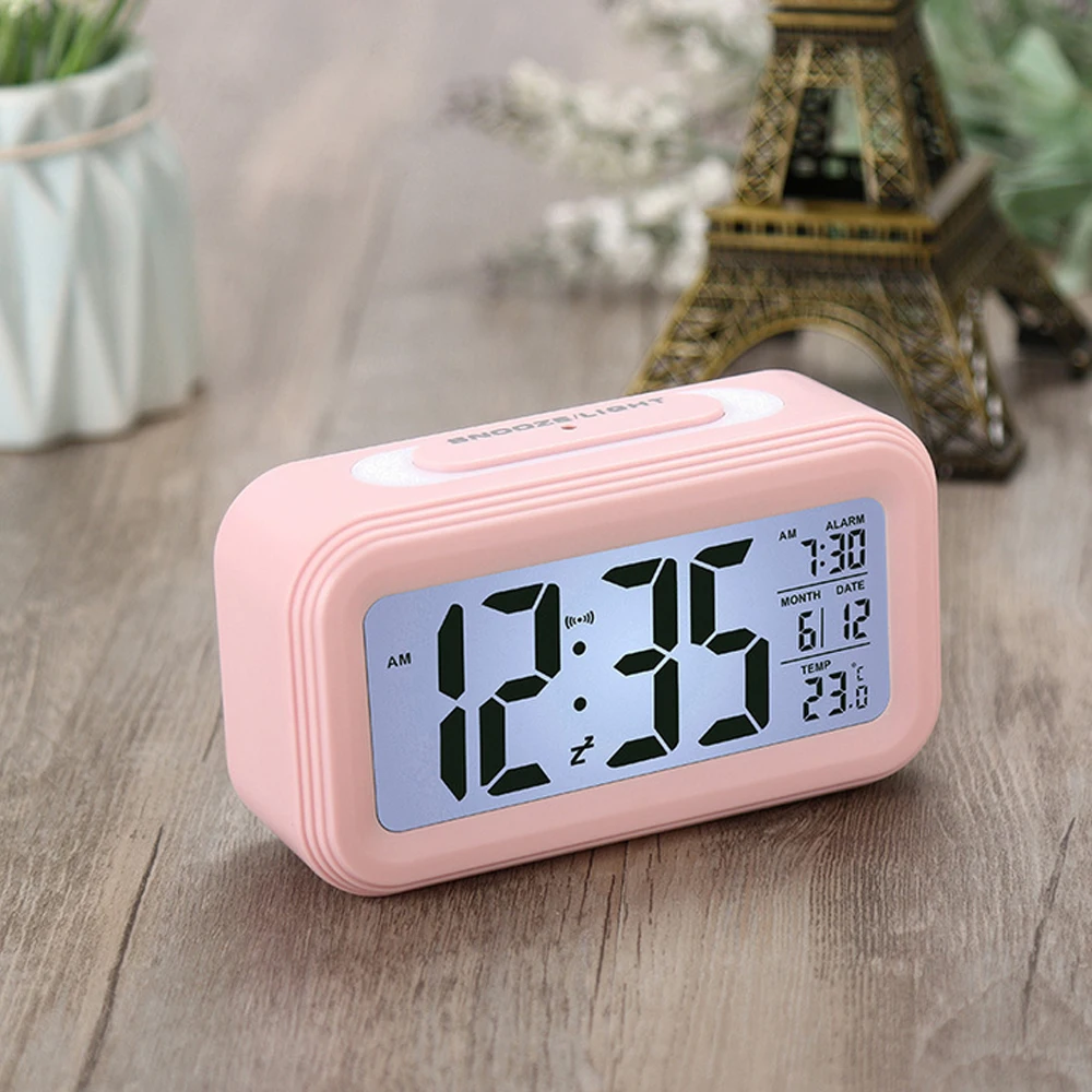 pink Светодиодный цифровой будильник электронные умные часы температура и календарь функция повтора будильника домашний стол подсветка дисплея - Цвет: pink