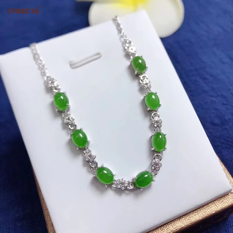 CYNSFJA Реал Certified(Hetian) нефрита Jade Jasper 925 пробы серебро Для женщин зеленый нефритовый браслет ювелирные украшения лучший подарок