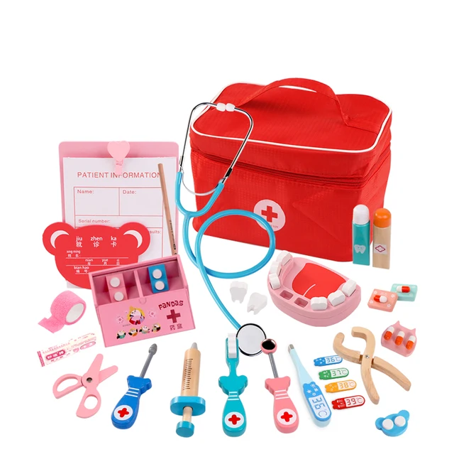 Kids Wooden Doctor Toy Set Simulation Family Doctor Nurse Medical Kit Pretend Play Hospital Medicine Accessorie Children Toy ZXH 2