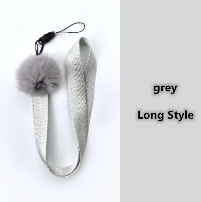 greyLong 1 шт., ремешок для мобильного телефона, шерстяной ремешок для шеи с шариком, анти-потеря, широкополосный ремешок на запястье, веревка для ключей, ID, держатель для карт, ключей для телефона, камеры - Цвет: greyLong