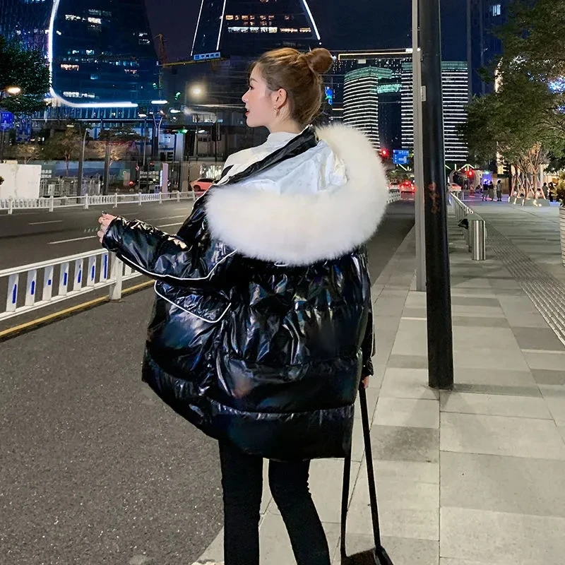 Women's Mid-length Down Jacket Winter Shiny Thickened Waist White Duck Down Jacket