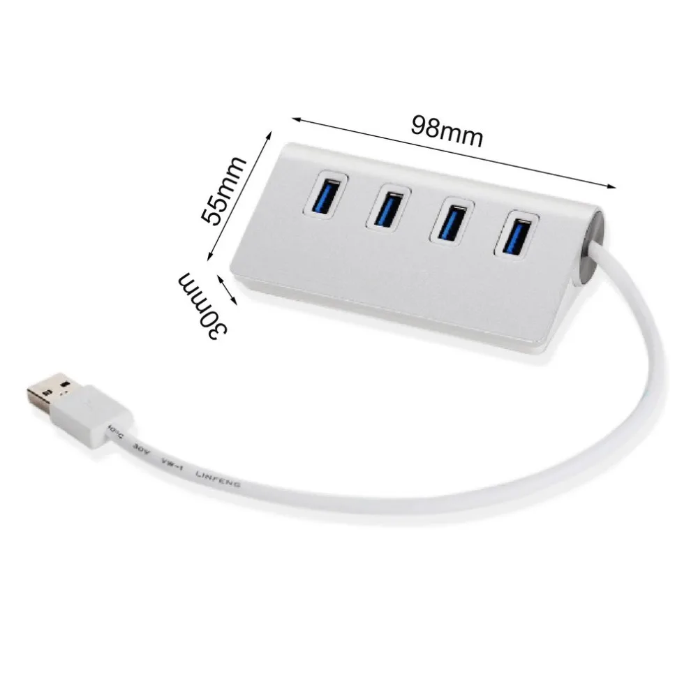 4 порта USB 3,0 концентратор 5 Гбит/с адаптер с кабелем для ПК компьютера Серебристый Портативный Супер высокоскоростной алюминиевый литой адаптер