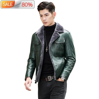 

Genuine Leather Sheepskin Shearling Real Wool Fur Coat Men Short Autumn Winter Jacket WXL1506 B21515