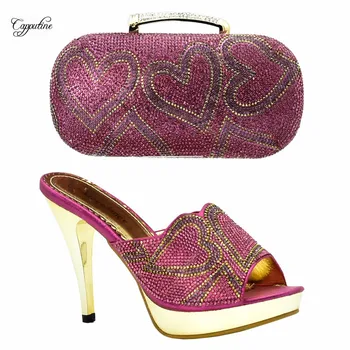 

Popular fuchsia pink thin high heel pump with evening handbag elegant shoes and purse bag set XY10, heel height 10.5cm
