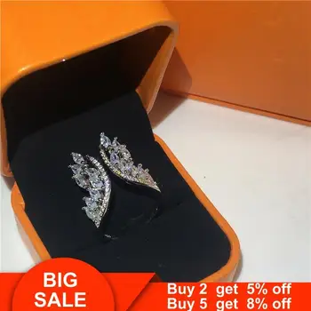 

Handmade Angel wings ring Real 925 sterling silver AAAAA Cz Engagement Wedding Band Rings for women Bridal Party Jewelry Gift