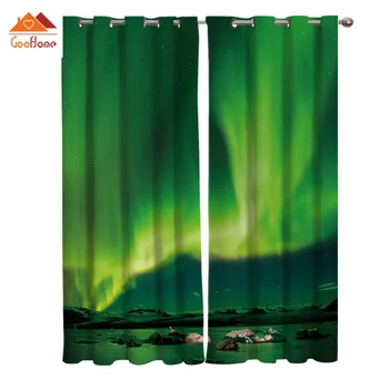 

Natural Landscape Aurora Pictures Window Curtains Living Room Outdoor Fabric Drapes Curtain Home Decor