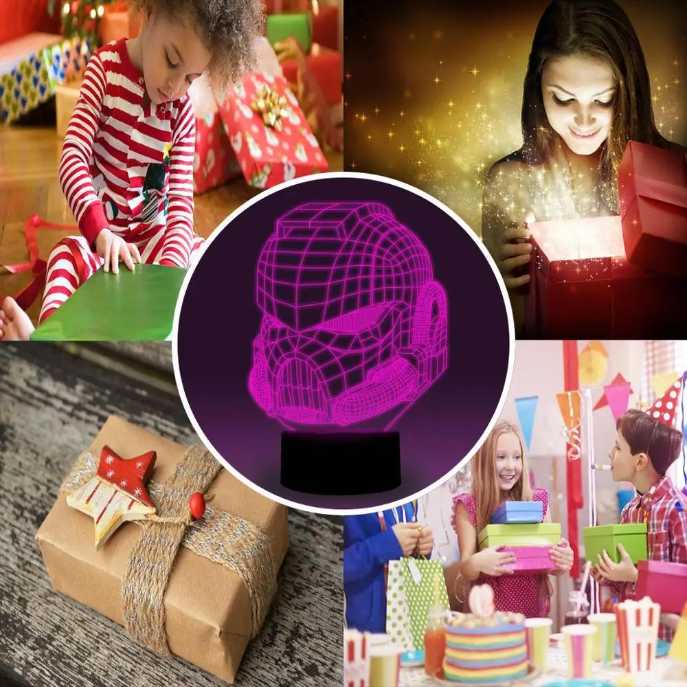 NiteApps 3D Shlem Orgsteklo ночник настольная Иллюзия украшение лампа подарок на день рождения приложение/сенсорный контроль