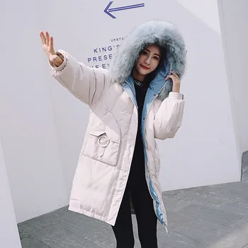 

2019 Women Winter Jacket Oversize Loose with Fur Collar Hooded Womens Down Coat Long Padded Parka Mujer Invierno Cc120