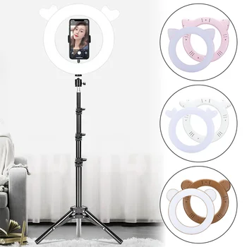 

Live Streaming Makeup Filling Photography Dimmable Selfie USB With Phone Holder Cute Cartoon Portable LED Ring Light Video