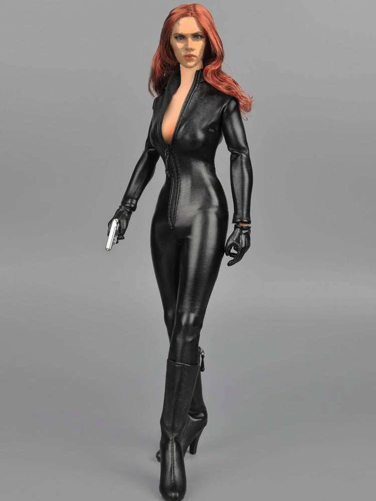 1/6 scale one piece Black Leather Jumpsuit for 12'' female figure 