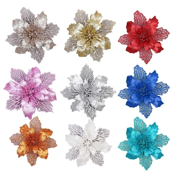 

10pcs 11cm Big Artificial Glitter Flower Christmas Tree Pendants Ornament DIY Home Wedding Xmas Party Decoration