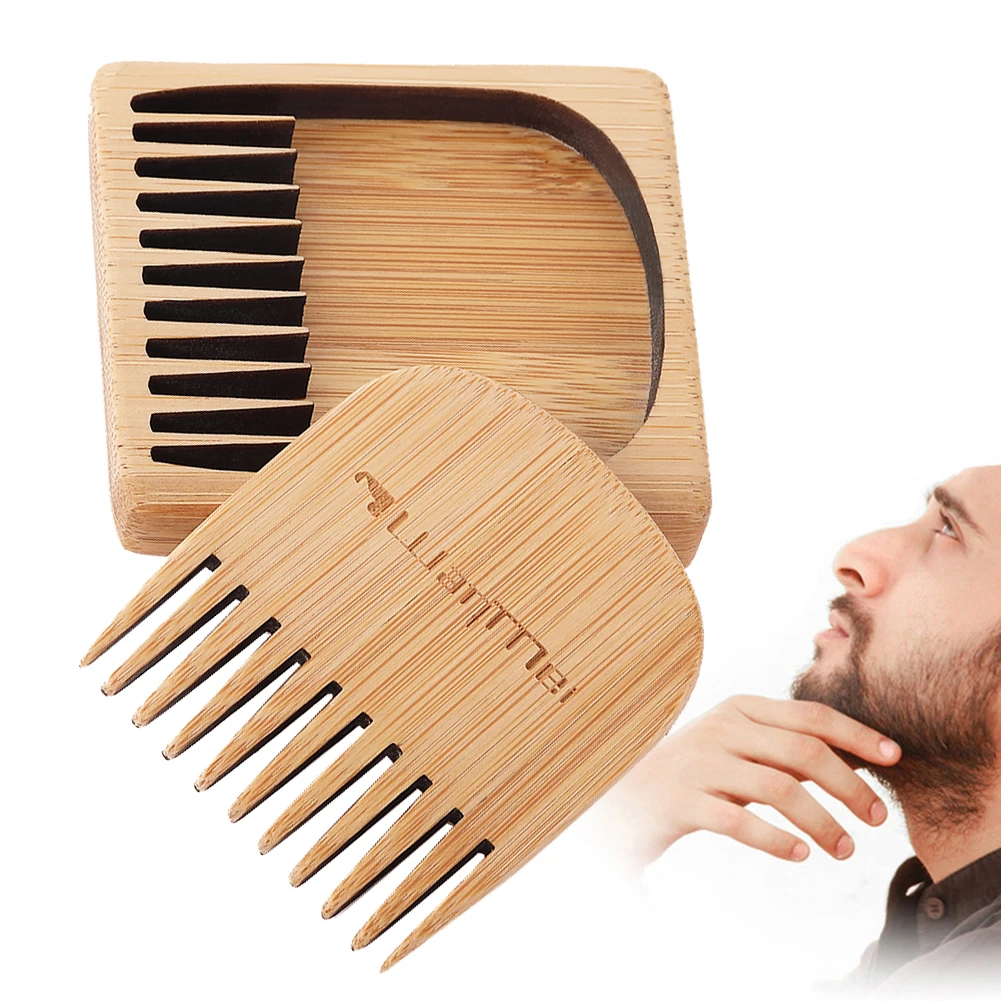 Peigne Afro en bambou à dents larges, soins de la barbe, antistatique,  fourchette, peignes, brosse à cheveux, avec boîte, outils de coiffure |  AliExpress