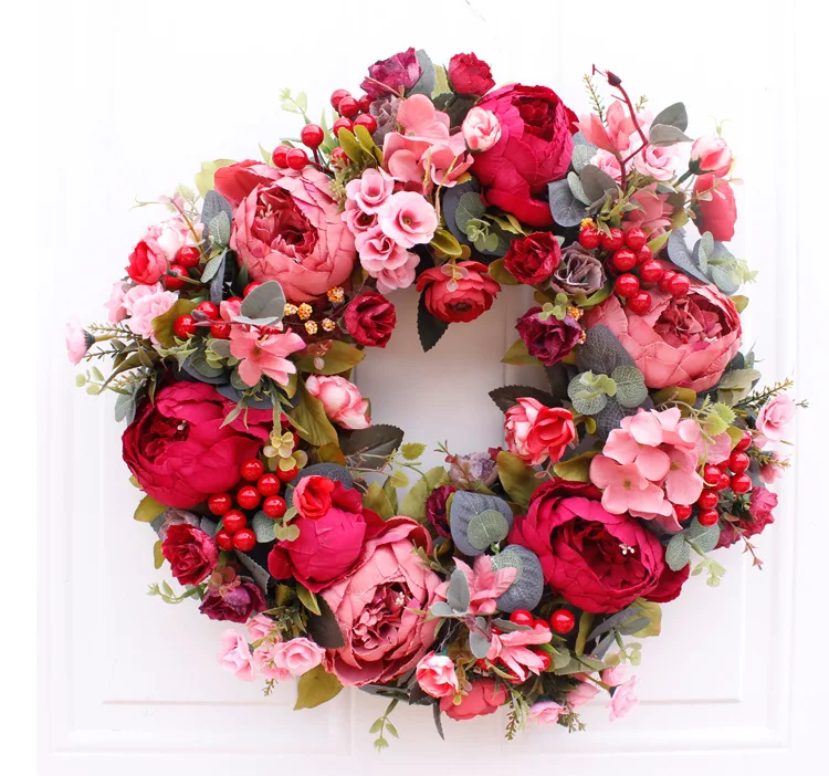 Christmas Wreath Artifical Flowers Fall Red Floral Door Decoration Front Indoor Wreaths Handmade Rattan | Дом и сад
