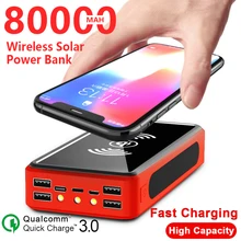 80000mAh Wireless Solar Power Bank External Battery PoverBank 4USB LED Powerbank Portable Mobile Phone Charger for Xiaomi Iphone