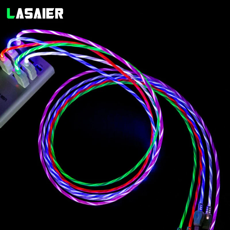 Usb type C USB-C светодиодный кабель для iphone X 11 pro max 3A Быстрая зарядка данных зарядное устройство USB кабели для XiaoMi huawei samsung S10