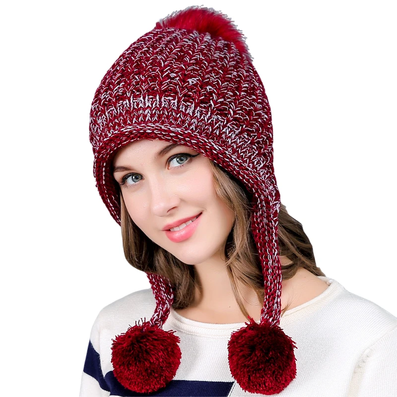 

Korean knitted Hats Women Earmuffs Wool Hat Beanies Hat Thickening Beanie Skullies Velvet Knit Bonnet Caps