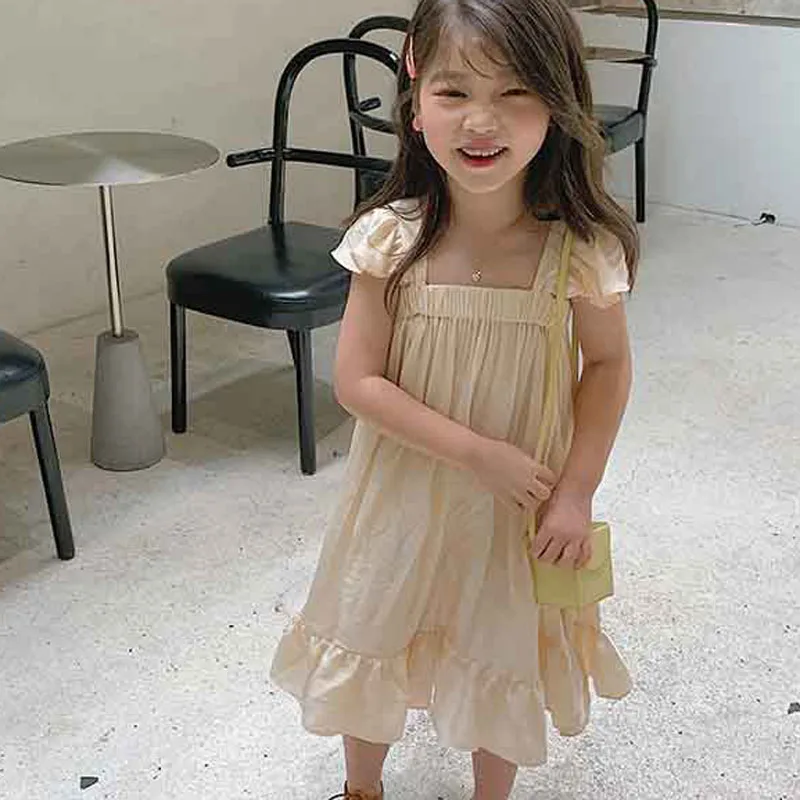 Summer Girls Dress Holiday Style Casual Comfortable Loose Sweet Sweet Flying Sleeve Dress Baby Kids Clothes Children'S Clothing