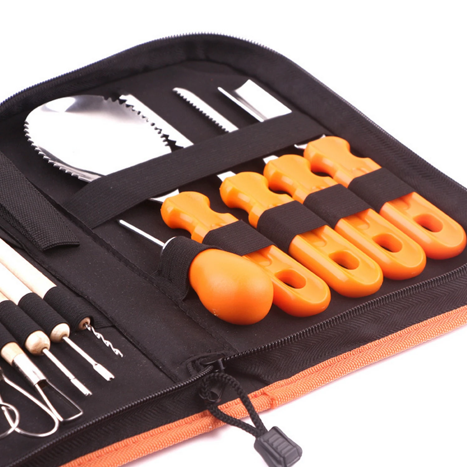 Behogar 13 Slots Pumpkin Carving Tools Carrying Storage Bag Organizer for Halloween Theme Party Events Pumpkin Engraver Craft