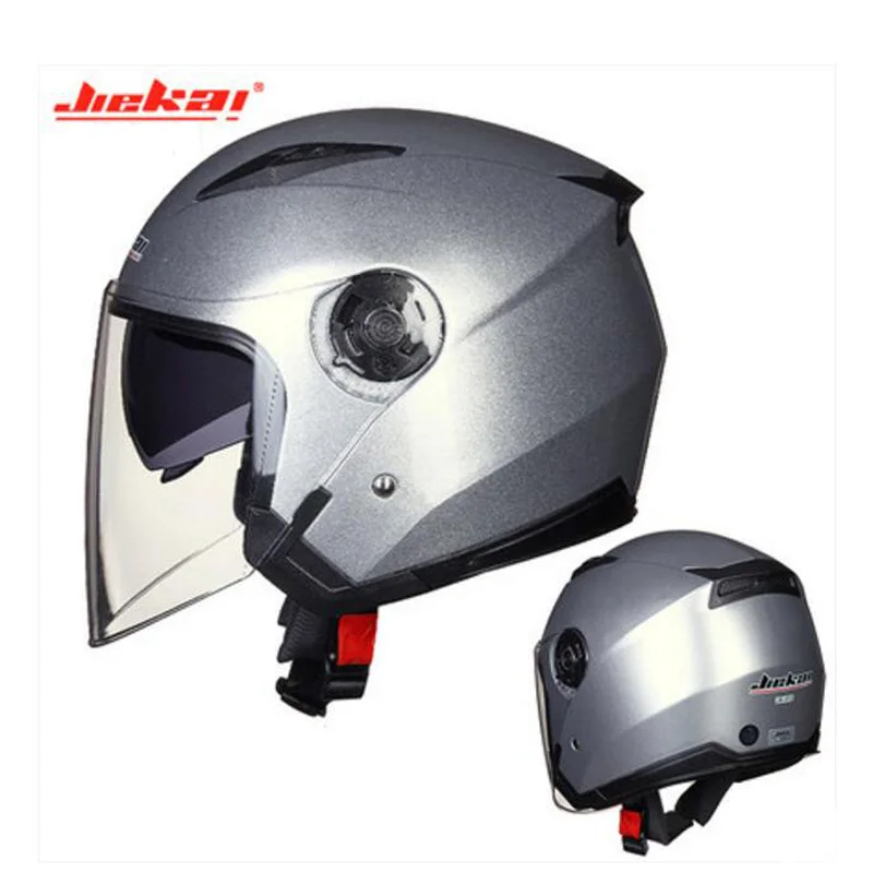 JIEKAI полулицевой мотоциклетный шлем с двойными линзами мотоциклетные шлемы из АБС-пластика с PC линзой козырек 9 цветов Размер M L XL XXL - Color: Silver