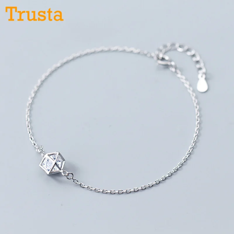 

Trusta 100% 925 Solid Sterling Silver Fashion Women's Jewelry Polygon CZ Bracelet 18cm For Gift Girls Lady Drop Shipping DS833