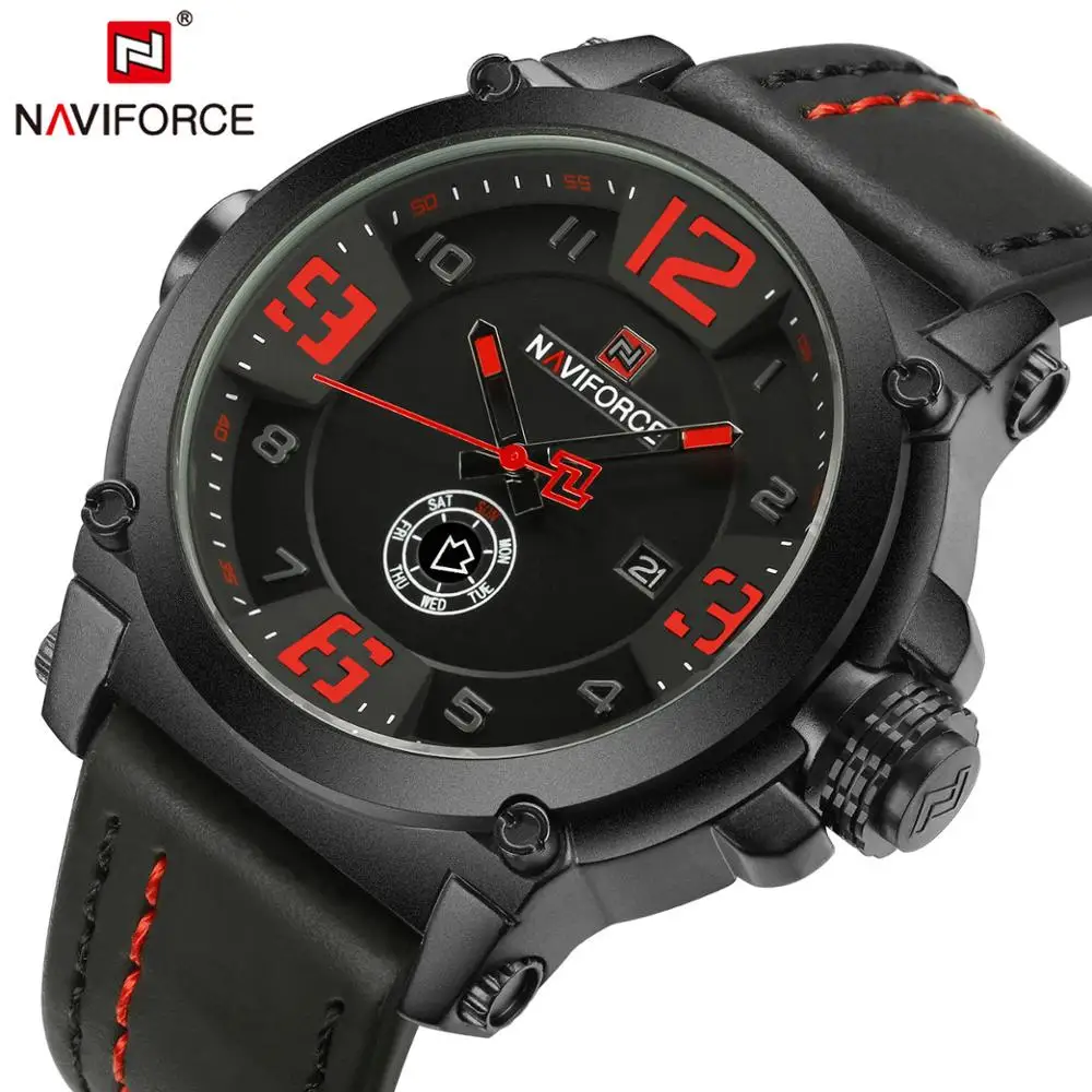 

NAVIFORCE Simple Quartz Watch Men Calendar Week Display Leather Strap Casual Mens Watches Top Brand Luxury relogio masculino
