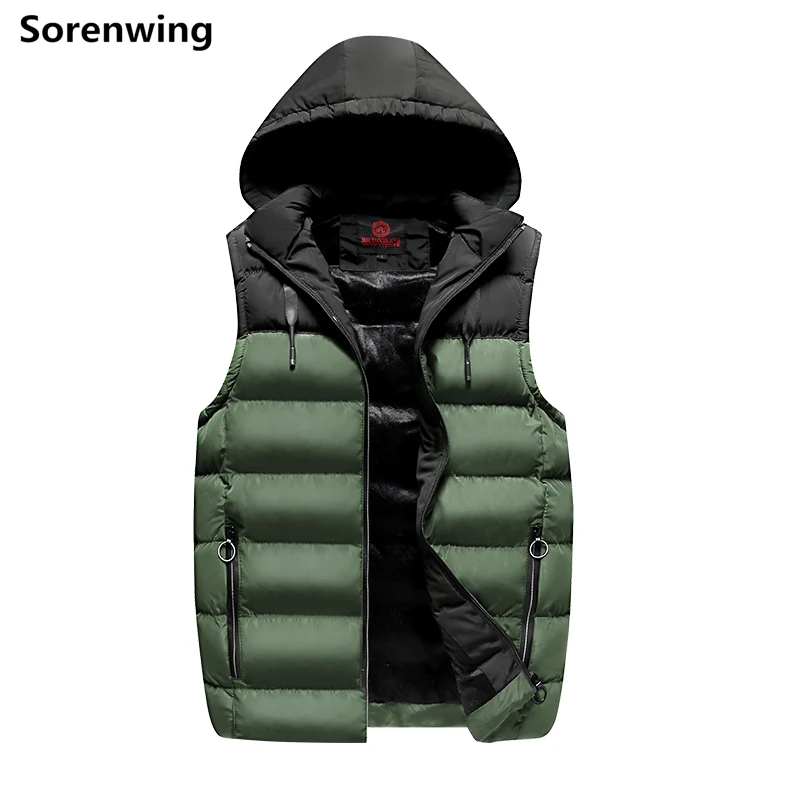 

Slim Fit 2019 Men Thicken Waistcoat Windbreaker Male Vests Hooded Sleeveless Motorcycle Jacket Cotton-Padded Men's Warm Vest