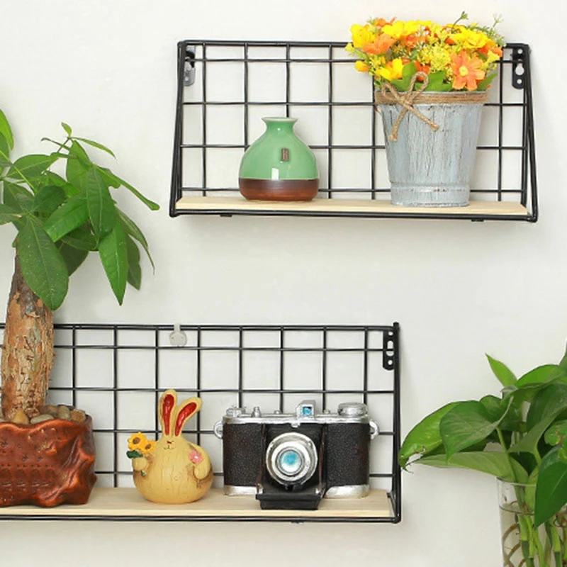 CSS 2Pcs Wooden Iron Wall Shelf Wall Mounted Storage Rack Organization for Kitchen Bedroom Home Decor Kid Room Diy Wall Decorati