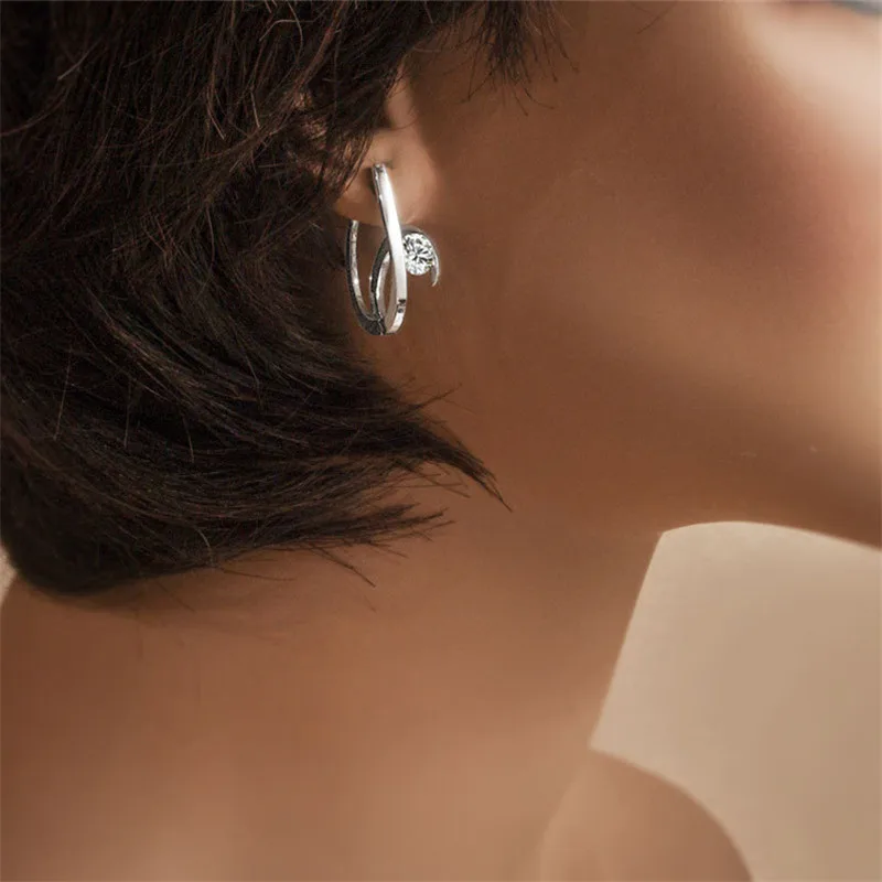 Blaike Creative Fashion 925 Silver Geometric Earrings For Women White Zircon Earring Wedding Party Jewelry Valentine's Day Gifts - Image 3