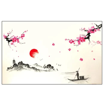 

Plum Blossom Flower Wall Decorative Wall Sticker Bedroom TV Sofa Sunset Backround Wallpaper, Home Decor Mural Wallpaper Posters