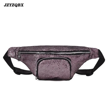 

JZYZQBX Women Waist Pack Sequins Waist Bag Banana Bag Waterproof PU Leather Fanny Pack riñonera mujer