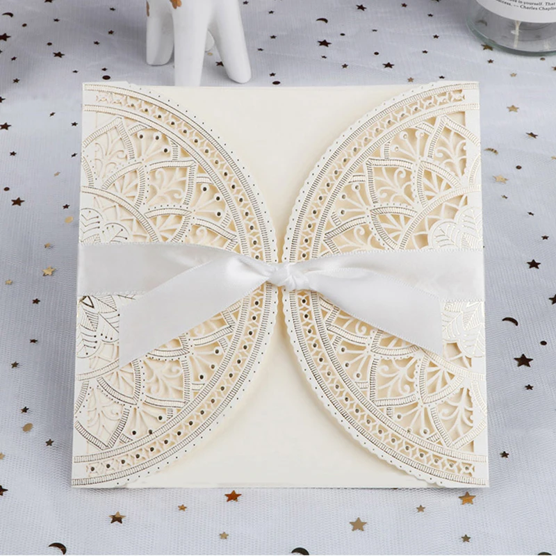 

50pcs Elegant Laser Cut Wedding Invitation Card Business Birthday Greeting Cards Printable Party Favors Wedding Decoration