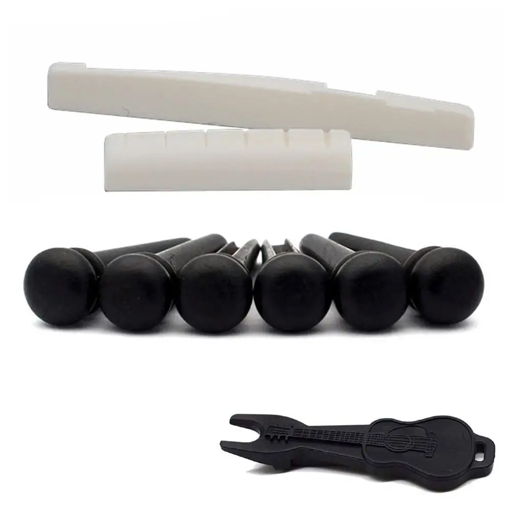 

Acoustic Guitar Bone Bridge Saddle & Nut and 6 pieces Ebony Guitar Bridge Pins with Pins puller