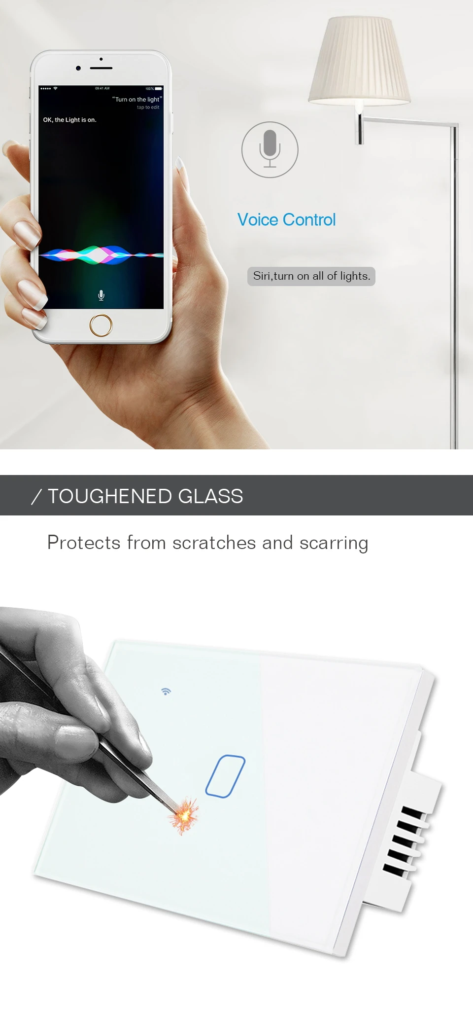 Interruptor de Lâmpadas, Painel Tátil de Vidro,
