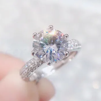 

Per jewelry Moissanite women ring Round luxury style Free shipping 2ct gemstone 925 sterling silver Fine jewelry Q2041716