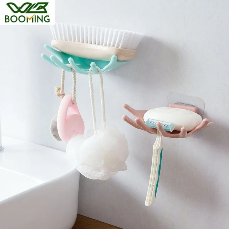 

WBBOOMING Travel Soap Dishes Drain Sponge Holder Bathroom Tools Organizer Hooks Portable Plastic Soap Storage Rack Container